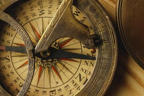 Close up view of the old compass Stock Photos