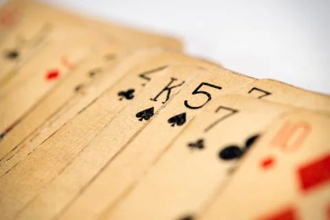 Close up view of old grimy playing cards Stock Photos