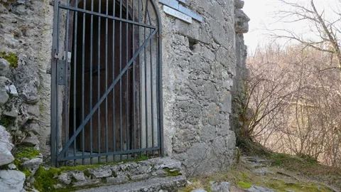 Close up view of old medieval Gothic Ravbar tower Stock Footage 150905854