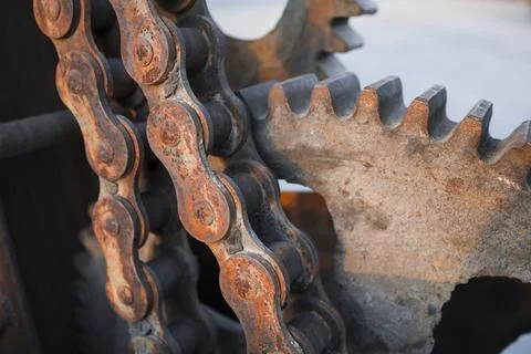 Close up view of old rusty gear . Construction mechanism concept Stock Photos