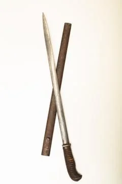Close up view of old short sword with scabbard Stock Photos