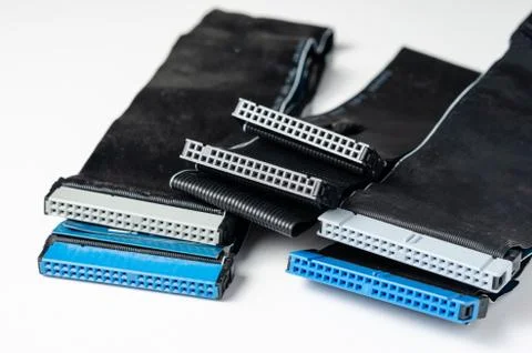 Close-up view of old technology l IDE cables used to connect various componen Stock Photos