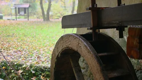 Close up view of old waterwheel mill Stock Footage 169370146