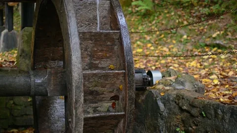 Close up view of old waterwheel mill Stock Footage 169370296