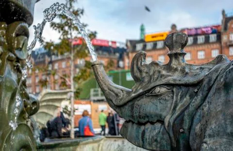 Close view of one of the creatures of the Dragon Fountain Stock Photos