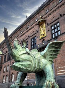 Close view of one of the historic creatures of the Dragon Fountain Stock Photos