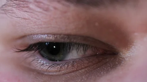 Close up view of open green with contact lens looking around. Vision, eyesight Stock Footage 104556437