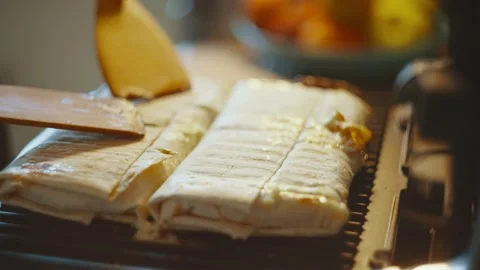 Close-up view of an open grill and ready-made homemade shawarma. Stock Footage 236905815