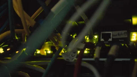 Close-up view of Optical server, Commutator flashing lights. Optical Video stock 149785327