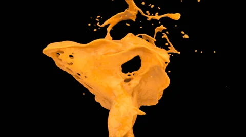 Close-up view of orange paint splash in slow motion, isolated on black (FULL HD) Stockbeeldmateriaal 44204881