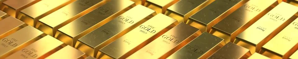 Close View of Ordered Gold Bars - 3d illustration Stock Illustration