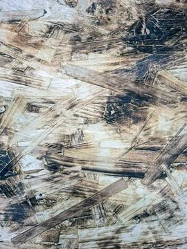 Close up view of oriented strand board texture showing natural wood flakes .. Stock-Fotos