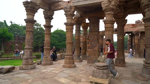 Close-Up View of Ornate Pillars at Qutub Minar, Delhi Stock Footage 317095930