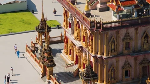 Close View of Ornate Wat Chalong Temple Facade in Phuket Stock Footage 340308450