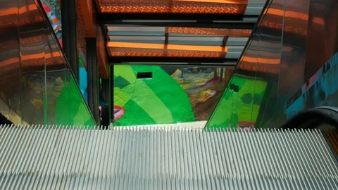 Close view of outdoor escalator at Comuna 13, Medellin, Colombia Stock-Footage 95593223
