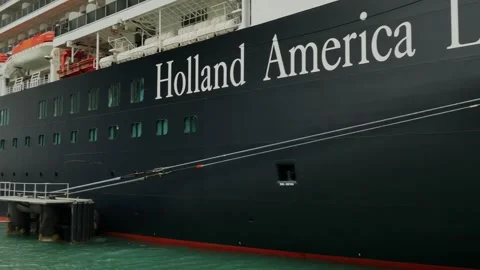 Close view over a boat dock Port of call for Holland America Cruise Line ship. S Stock Footage 300805672