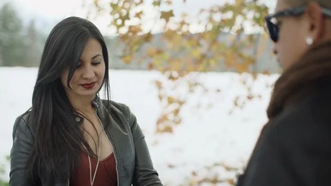 Close-up view over man shoulder on the beautiful latin young woman with pretty Stock-Footage 88067167