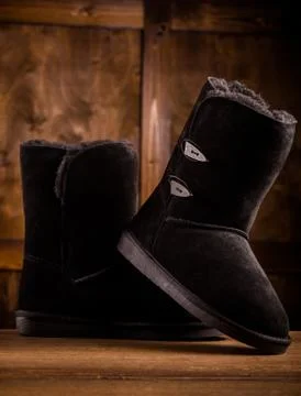 Close up view of pair of winter boots. Stock Photos