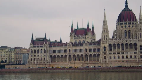 Close view of parliament facade highlighting gothic details spires windows Stock Footage 326067865