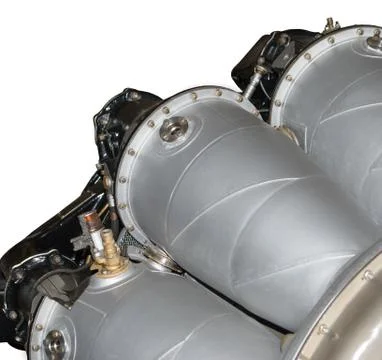 Close-up view of part of aviation engine. Isolated on a white background Stock Photos