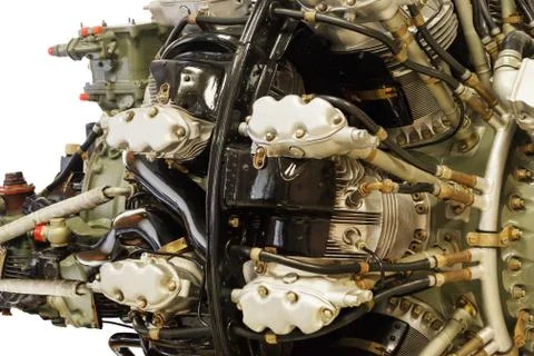 Close-up view of part of aviation piston engine with radial arrangement of cy Stock Photos
