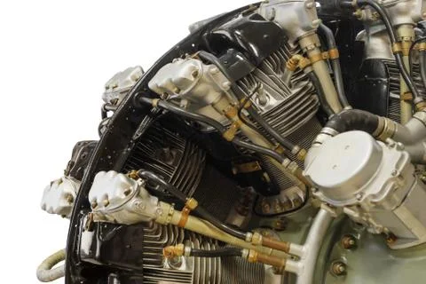 Close-up view of part of aviation piston engine with radial arrangement of cy Stock Photos