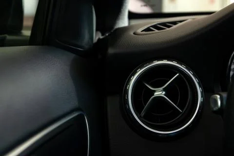 A close-up view of a part of the interior of a modern luxury car with a view  Stock Photos