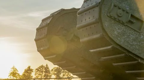 Close-up view of part of unique example of light battle tank of the First Wor Stock Photos