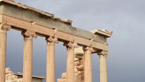 Close up view of the Parthenon Columns  at the Acropolis, Athens, Greece Stock Footage 301631220