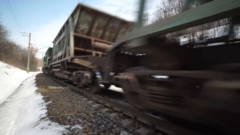 Close up View of a Passing Cargo Train Stock Footage 88397085