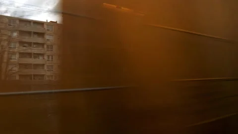 Close view of passing livestock train cars from window Stock Footage 192041128