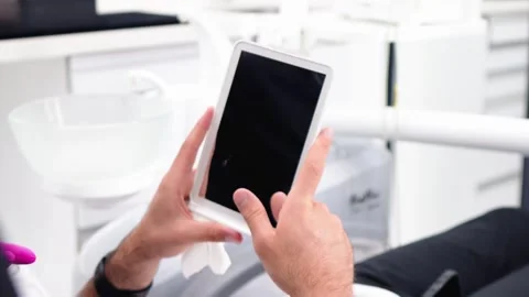 Close Up View of Patient Hands Pointing at White Table Mirror During Oral Stock Footage 346516056