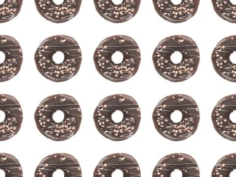 Close-up view of pattern from delicious glazed doughnuts isolated on white Stock Photos