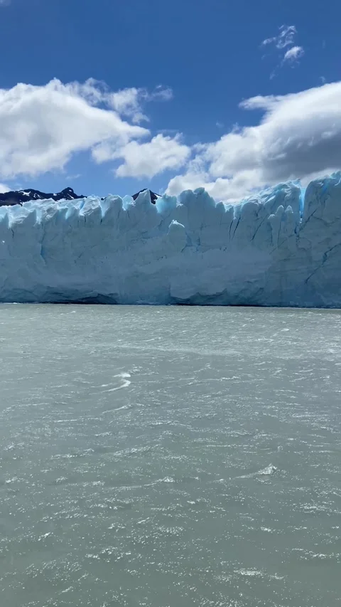 Close view of Perito Moreno Glacier wall from water in Patagonia, Argentina. Stock Footage 327732152