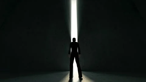 Close-up view of Person standing on the opened giant doors with lights Video stock 166946971
