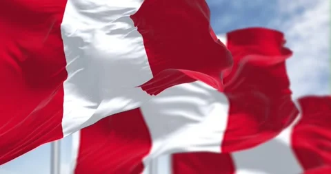 Close-up view of Peru national flags waving in the wind Stock Footage 287363286