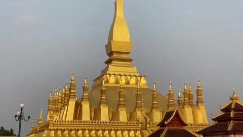 Close up view of Pha That Luang temple in Vientiane, Laos 4K Stock Footage 274631322
