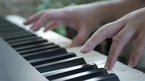 Close up view to the piano keyboard classic musical instrument with selective fo Stock Footage 218360147