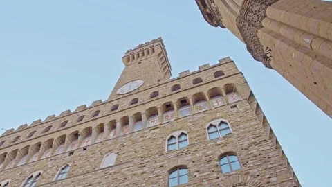 Close up view of Piazza della Signoria, Palazzo Vecchio, Florence. Stock Footage 75821966