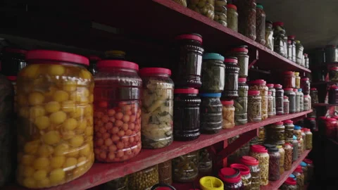Close-up view of pickle shop Stock Footage 146851023