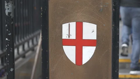 A close up view of a picture of a shield with English flag. Stock Footage 133460416