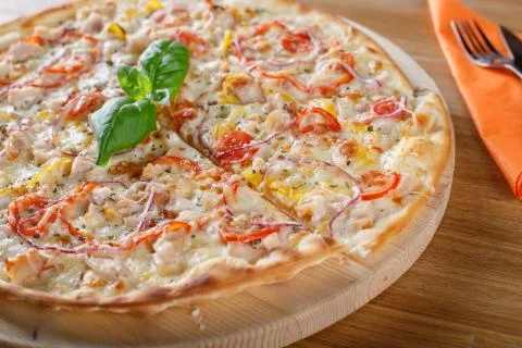 Close-up view of piece of pizza Stock Photos