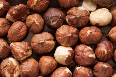 Close up view of pile of roasted hazelnuts Stock Photos