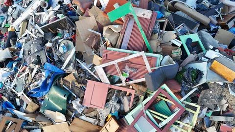 Close-Up View of Piled-Up Waste and Debris in a Landfill Stock Photos