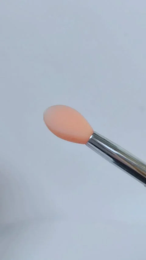 Close up view of a pink brush for applying lip moisturizer. Stock Footage 330080451