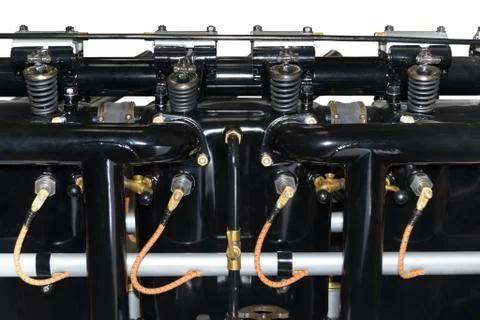 Close-up view of piston engine for airplane. Isolated on a white background Stock Photos