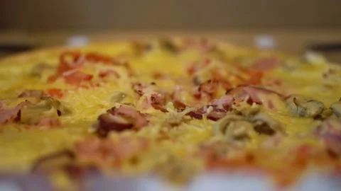 Close-up view of Pizza box open Stock Footage 141764639