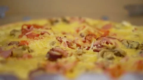 Close-up view of Pizza box open and take a piece of pizza Stock Footage 141764671