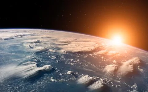 Close view of planet Earth from space during a sunrise 'elements of this imag Stock Photos
