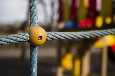 Close up view of Playground with rope net for climbing . Foto stock